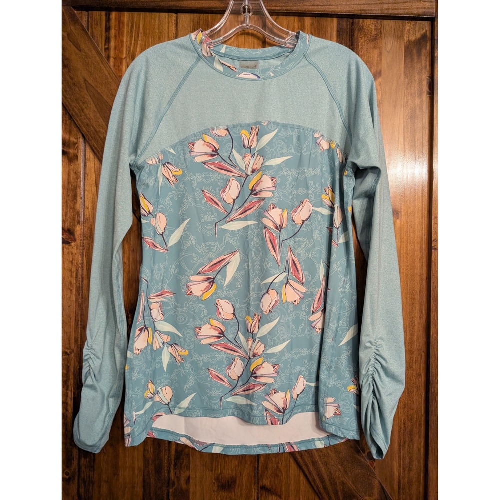 CALIA Carrie Underwood Womens Large Blue Floral Long Sleeve Swim Top Rashguard